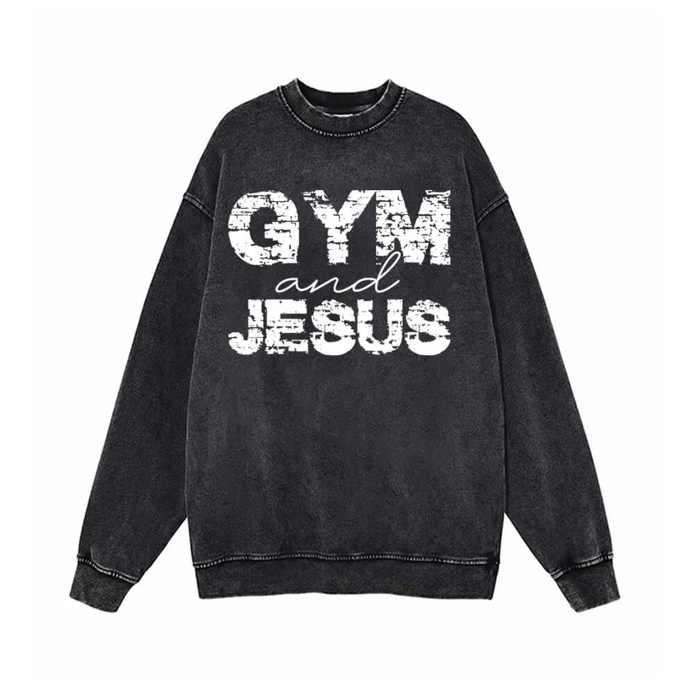 Gym And Jesus Letters Vintage Washed Sweatshirt sold by GTHIC