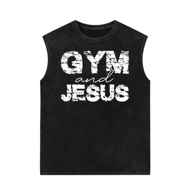 Gym And Jesus Letters Vintage Washed Vest Top sold by GTHIC