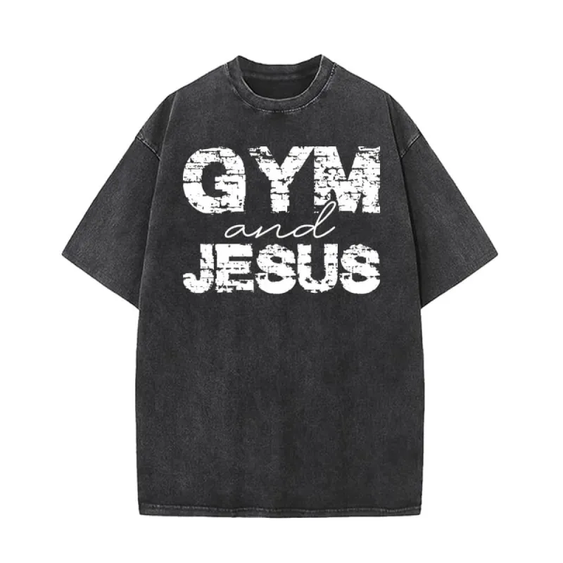 Gym And Jesus Letters Vintage Washed T-shirt sold by GTHIC