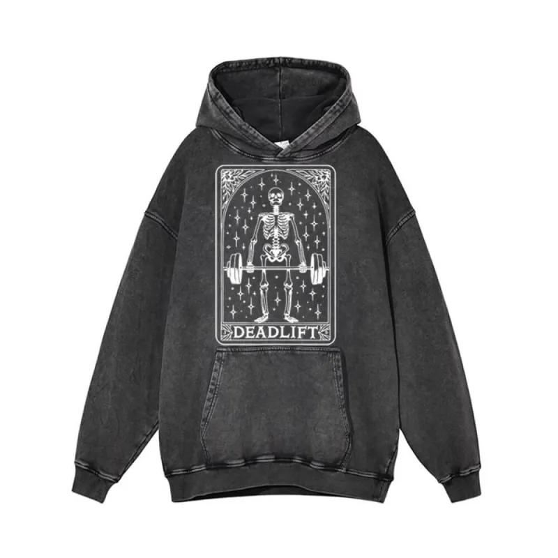 Deadlift Skeleton Barbell Tarot Vintage Washed Hoodie sold by GTHIC