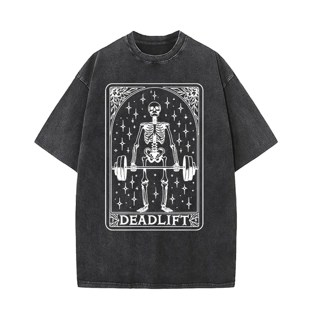 Deadlift Skeleton Barbell Tarot Vintage Washed T-shirt sold by GTHIC