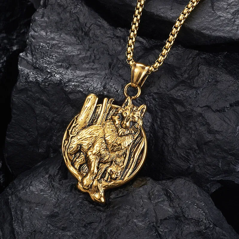 Vintage Nordic Viking Wolf Head Stainless Steel Pendant Necklace sold by GTHIC