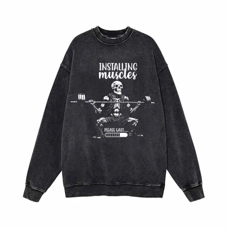 Installing Muscle Skeleton Barbell Vintage Washed Sweatshirt sold by GTHIC