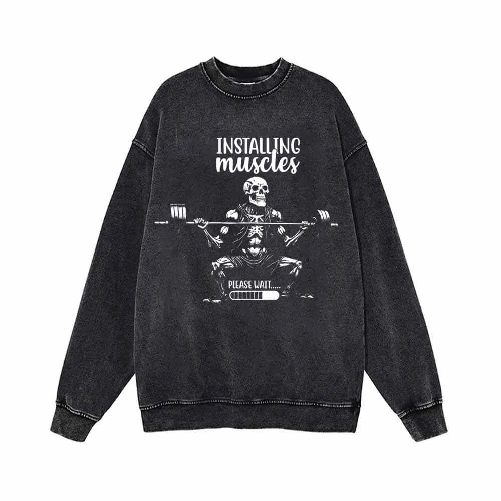 Installing Muscle Skeleton Barbell Vintage Washed Sweatshirt sold by GTHIC