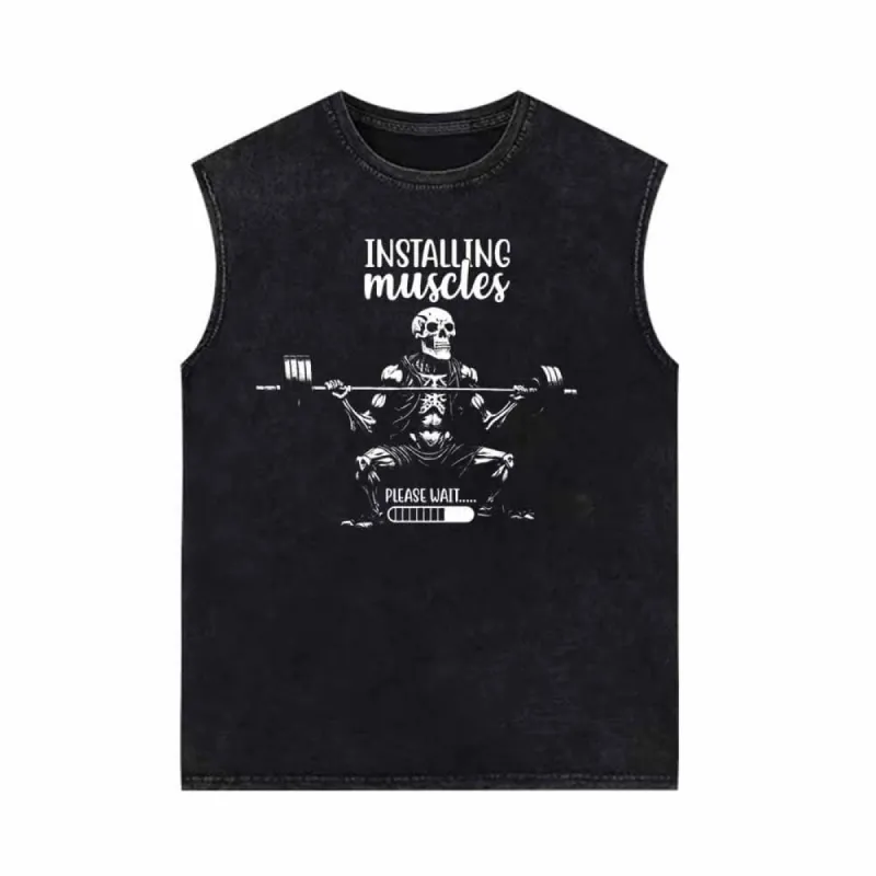 Installing Muscle Skeleton Barbell Vintage Washed Vest Top sold by GTHIC