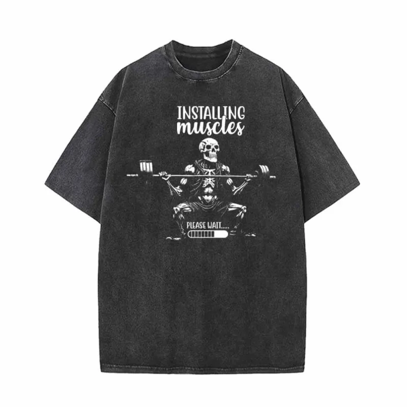 Installing Muscle Skeleton Barbell Vintage Washed T-shirt sold by GTHIC