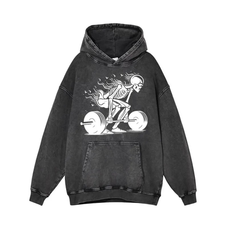 Skeleton Deadlift Barbell Vintage Washed Hoodie sold by GTHIC
