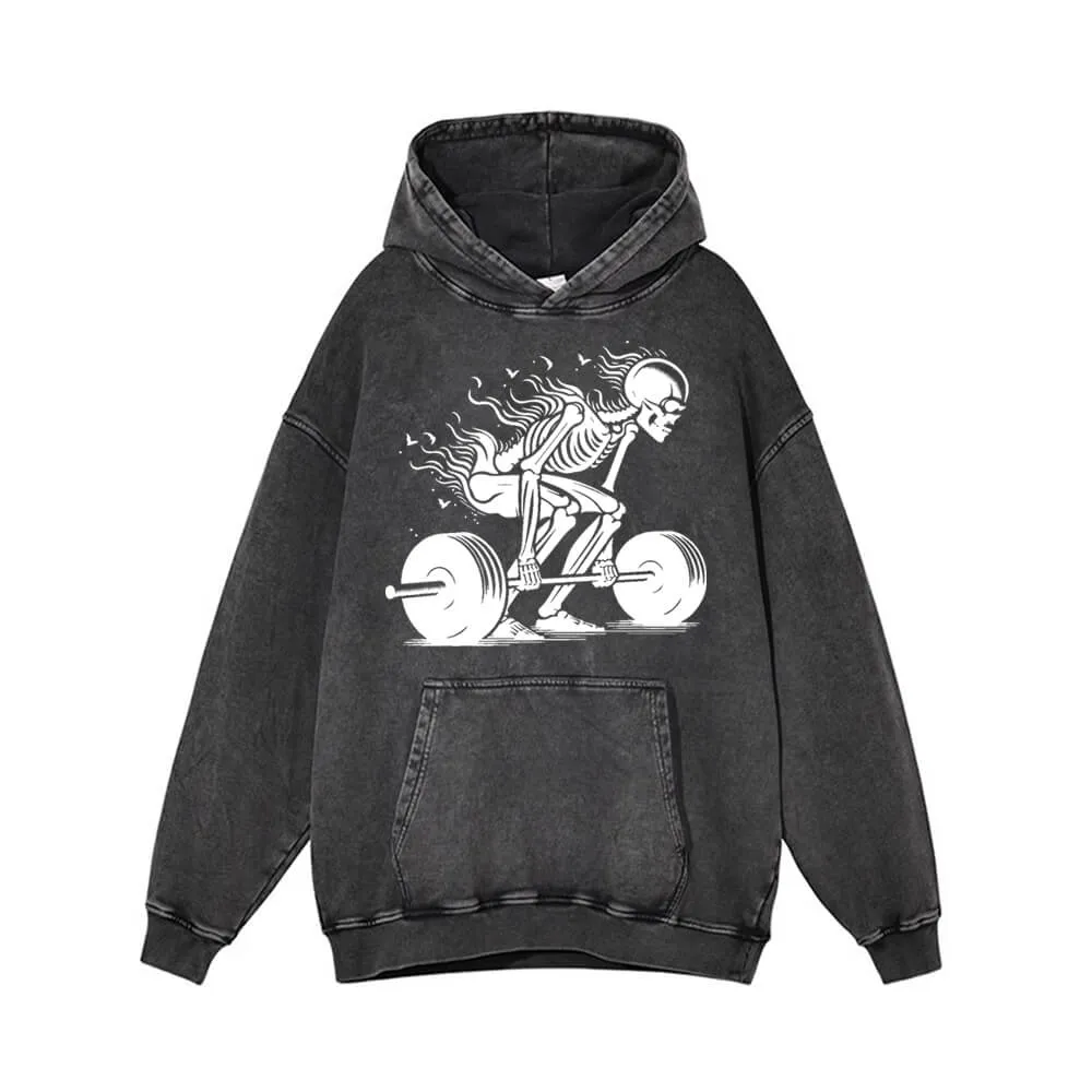 Skeleton Deadlift Barbell Vintage Washed Hoodie sold by GTHIC