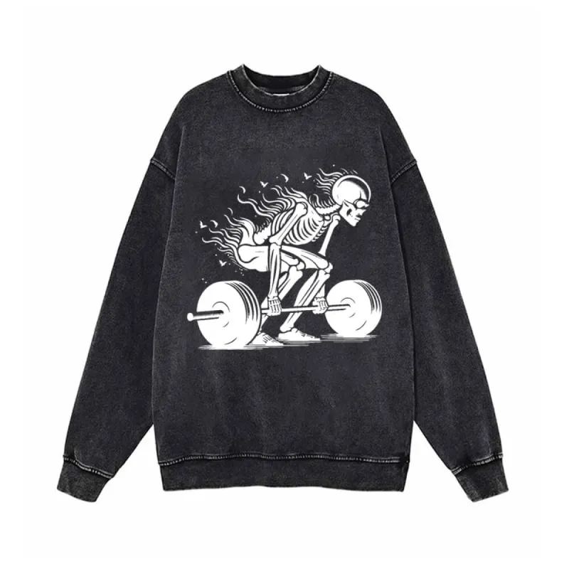 Skeleton Deadlift Barbell Vintage Washed Sweatshirt sold by GTHIC