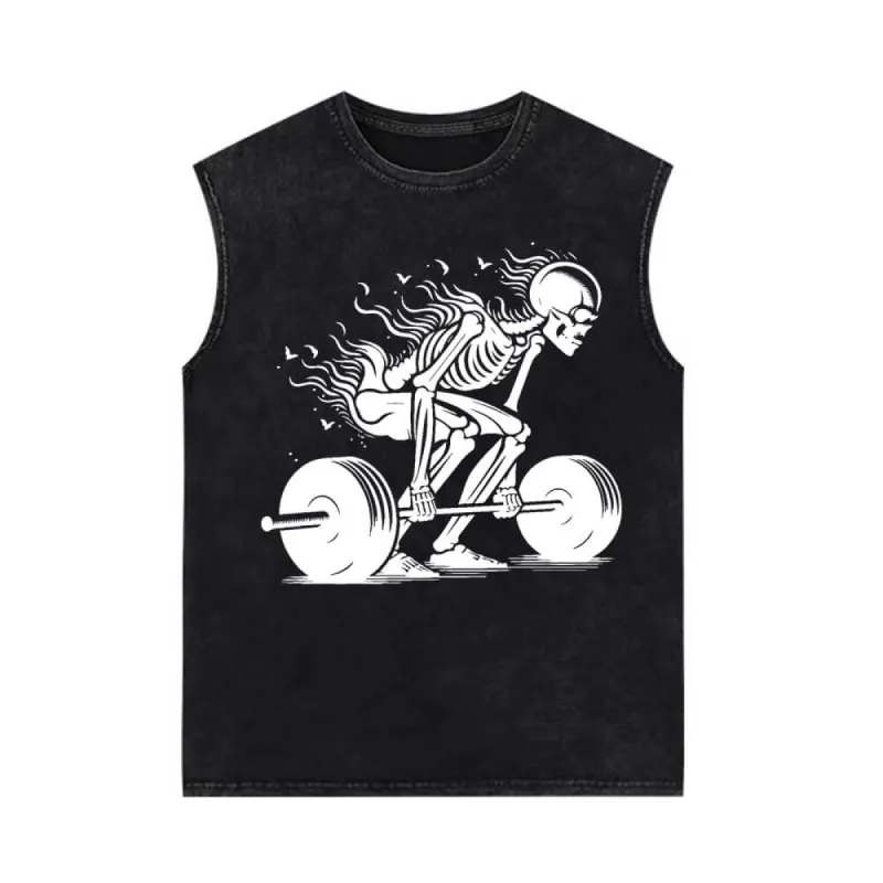 Skeleton Deadlift Barbell Vintage Washed Vest Top sold by GTHIC