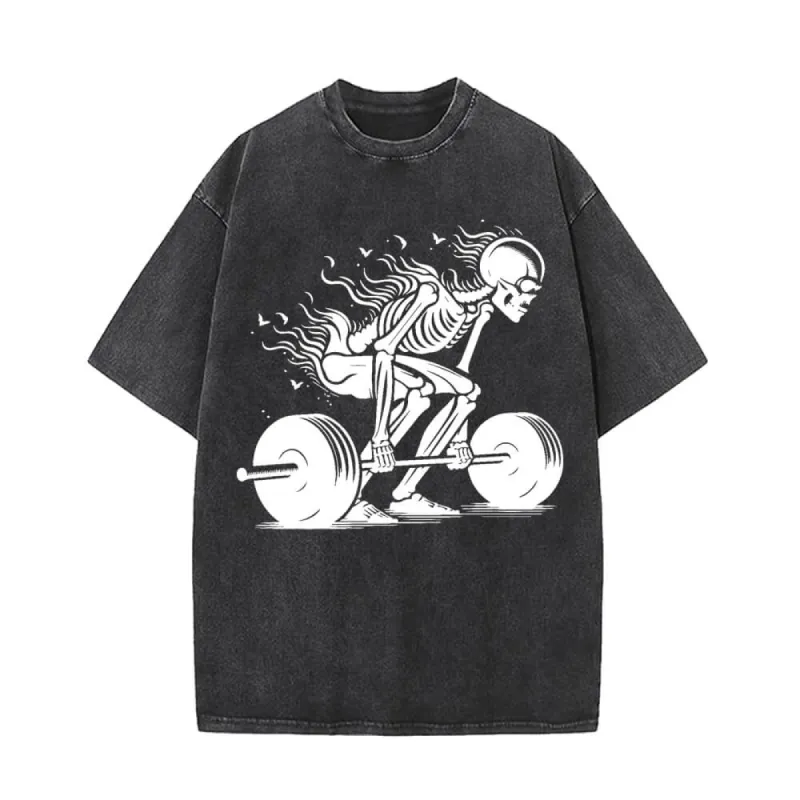 Skeleton Deadlift Barbell Vintage Washed T-shirt sold by GTHIC