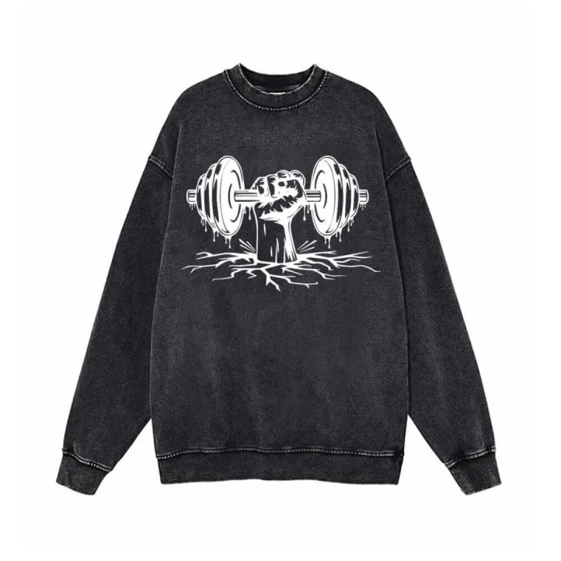 Dumbbell Lifting Pattern Vintage Washed Sweatshirt sold by GTHIC