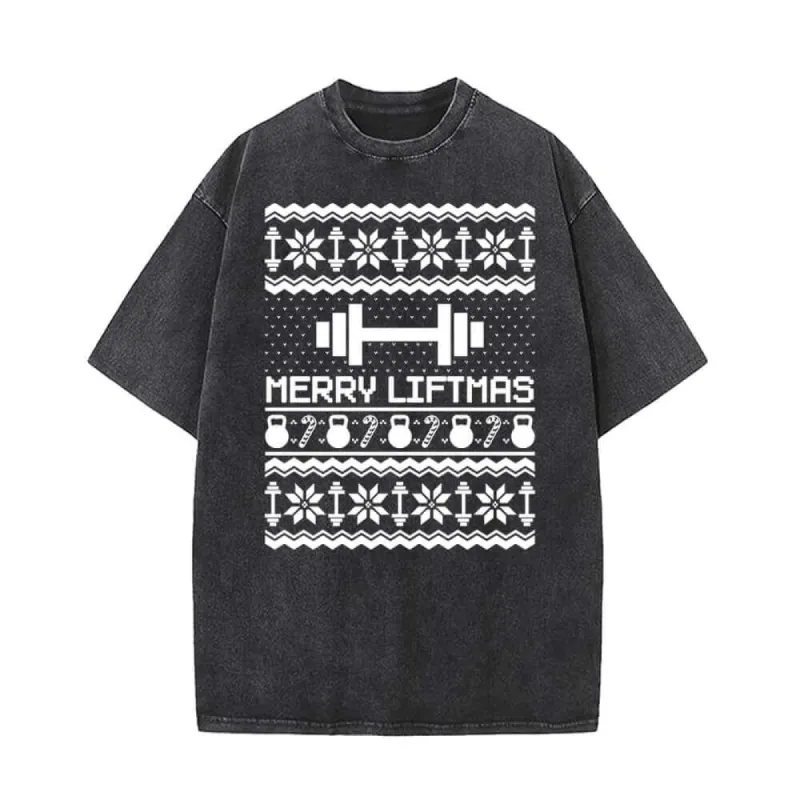 Merry Liftmas Dumbbell Pattern Vintage Washed T-shirt sold by GTHIC