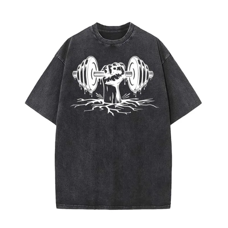 Dumbbell Lifting Pattern Vintage Washed T-shirt sold by GTHIC