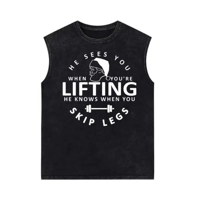 He Sees You Lifting Skip Legs Vintage Washed Vest Top sold by GTHIC