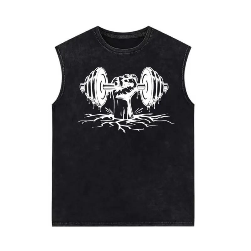 Dumbbell Lifting Pattern Vintage Washed Vest Top sold by GTHIC