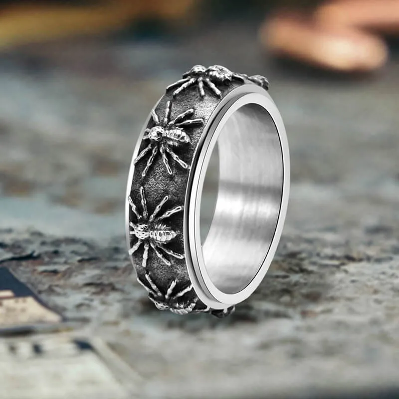 Gothic Spider Pattern Stainless Steel Spinner Ring sold by GTHIC