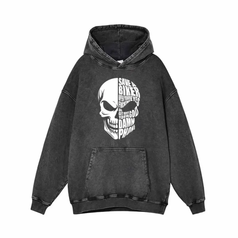 Save A Biker Letters Design Skull Head Print Hoodie made by GTHIC