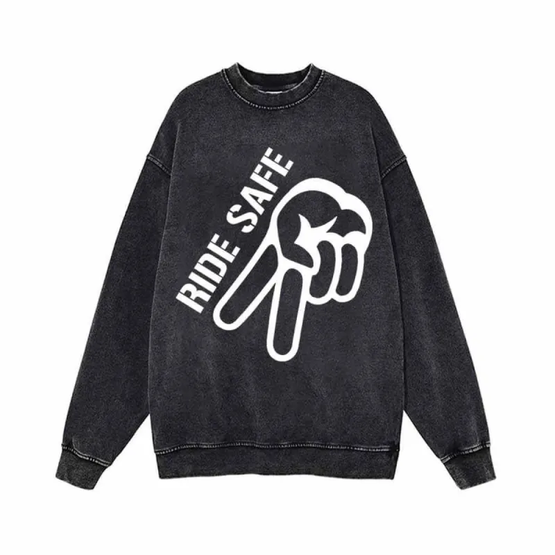 Ride Safe Yeah Biker Vintage Washed Sweatshirt sold by GTHIC