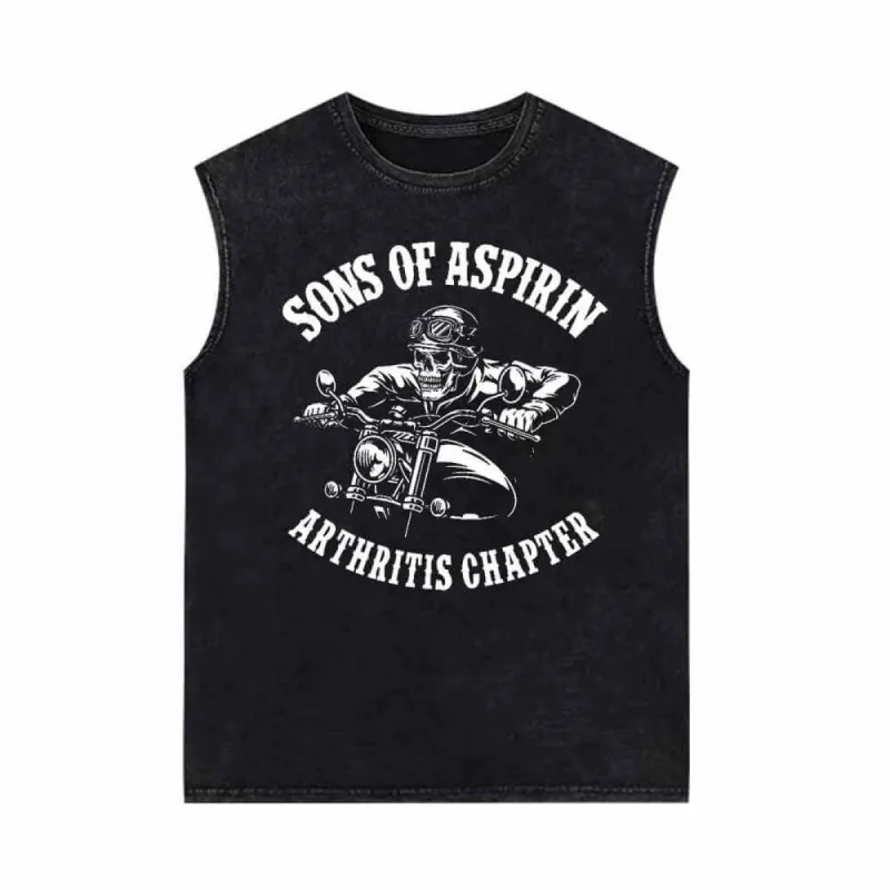 Sons Of Aspirin Skull Biker Vintage Washed Vest Top sold by GTHIC