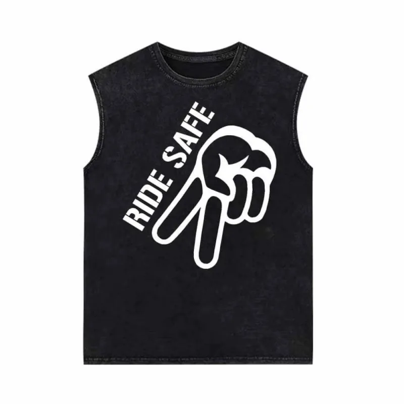 Ride Safe Yeah Biker Vintage Washed Vest Top sold by GTHIC