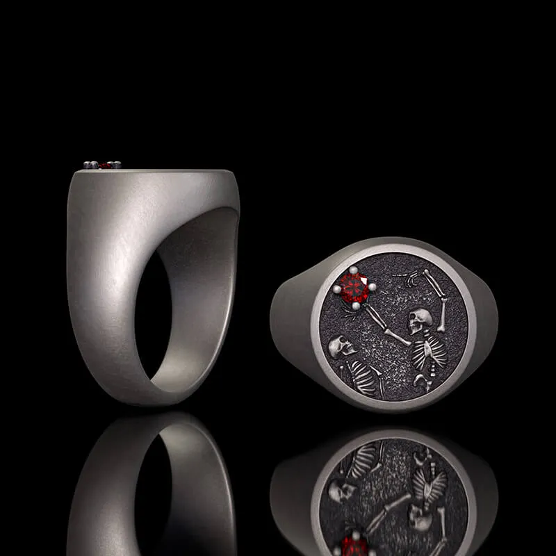 Give My Heart To You Red Gem Sterling Silver Skull Ring sold by GTHIC