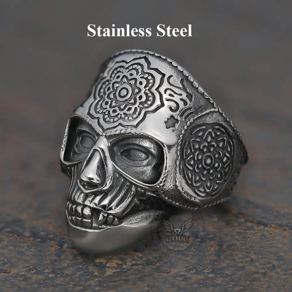 Mandala Flower Stainless Steel Skull Ring sold by GTHIC product image thumbnail 3