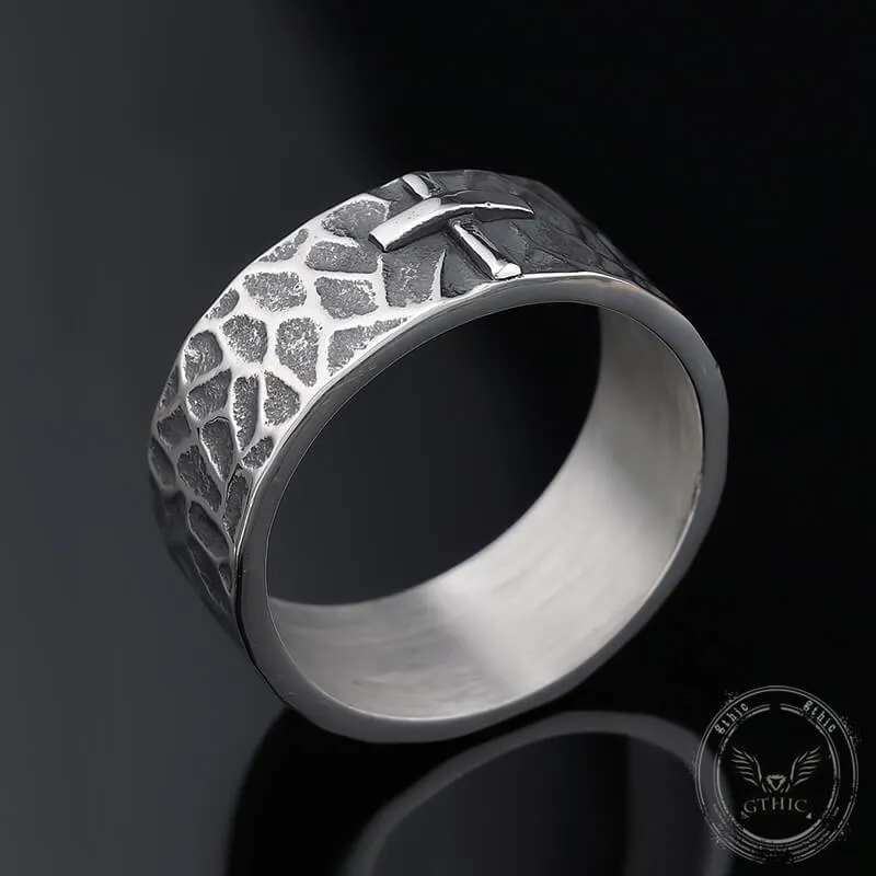 Minimalist Retro Texture Cross Stainless Steel Ring sold by GTHIC