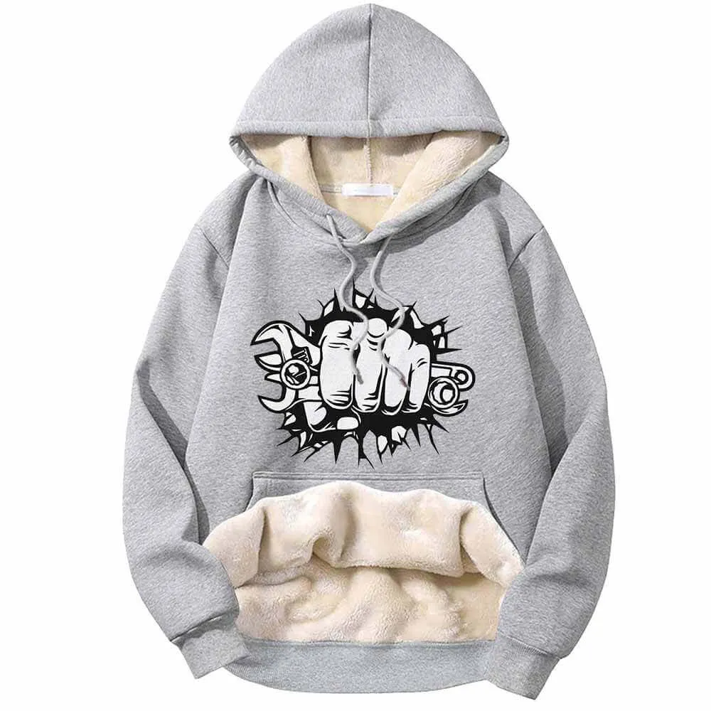 Wrenches Human Fist Warm Fleece Sherpa Lined Hoodie sold by GTHIC product image thumbnail 3