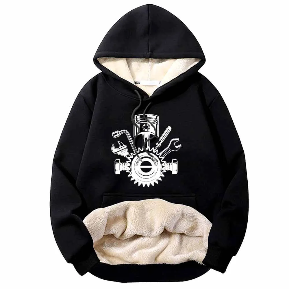 Mechanic Gear Wrenches Pattern Fleece Sherpa Hoodie sold by GTHIC