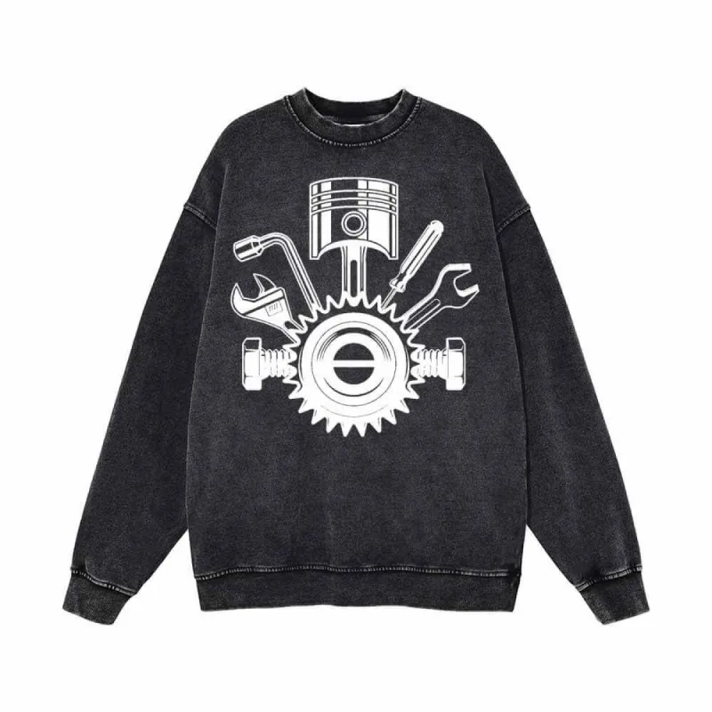 Mechanic Gear Wrenches Pattern Washed Sweatshirt sold by GTHIC