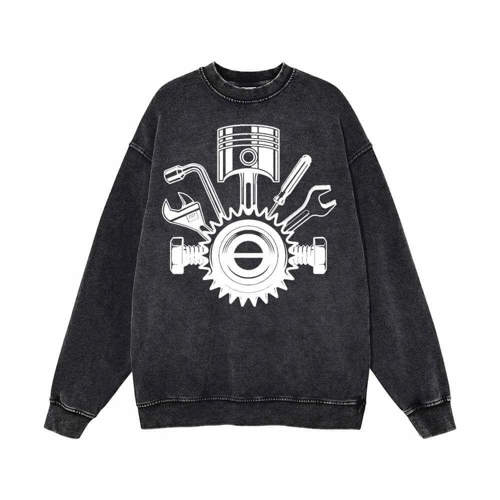 Mechanic Gear Wrenches Pattern Washed Sweatshirt sold by GTHIC