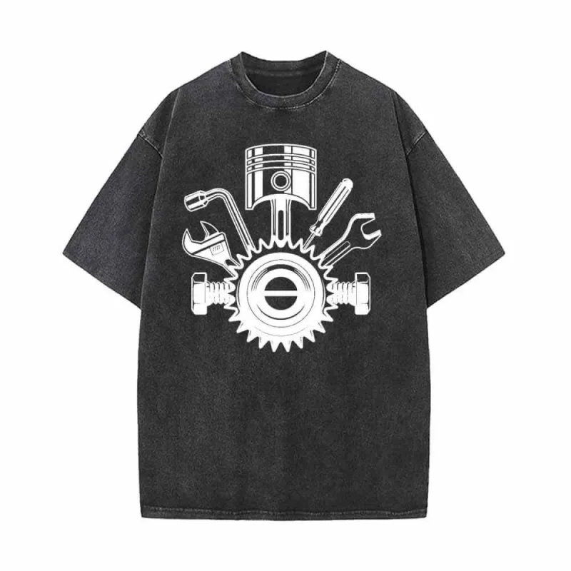Mechanic Gear Wrenches Pattern Washed T-shirt sold by GTHIC