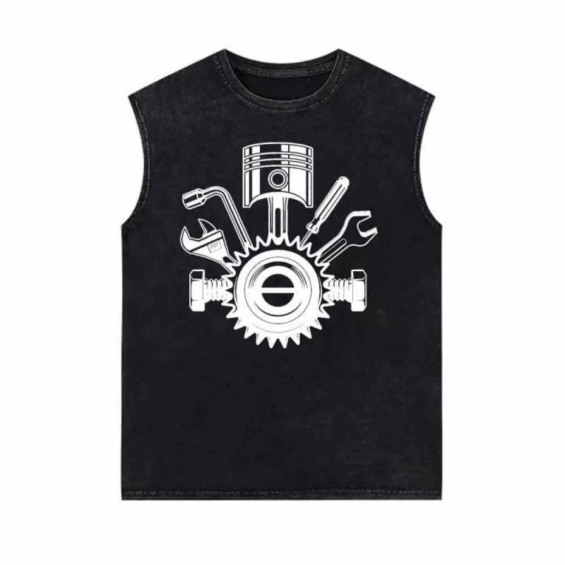 Mechanic Gear Wrenches Pattern Vintage Washed Vest Top sold by GTHIC