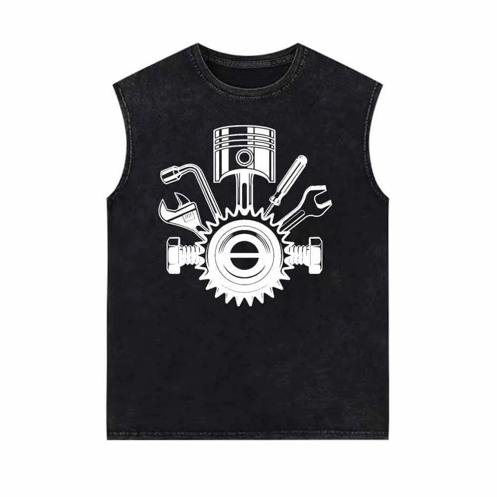 Mechanic Gear Wrenches Pattern Vintage Washed Vest Top sold by GTHIC
