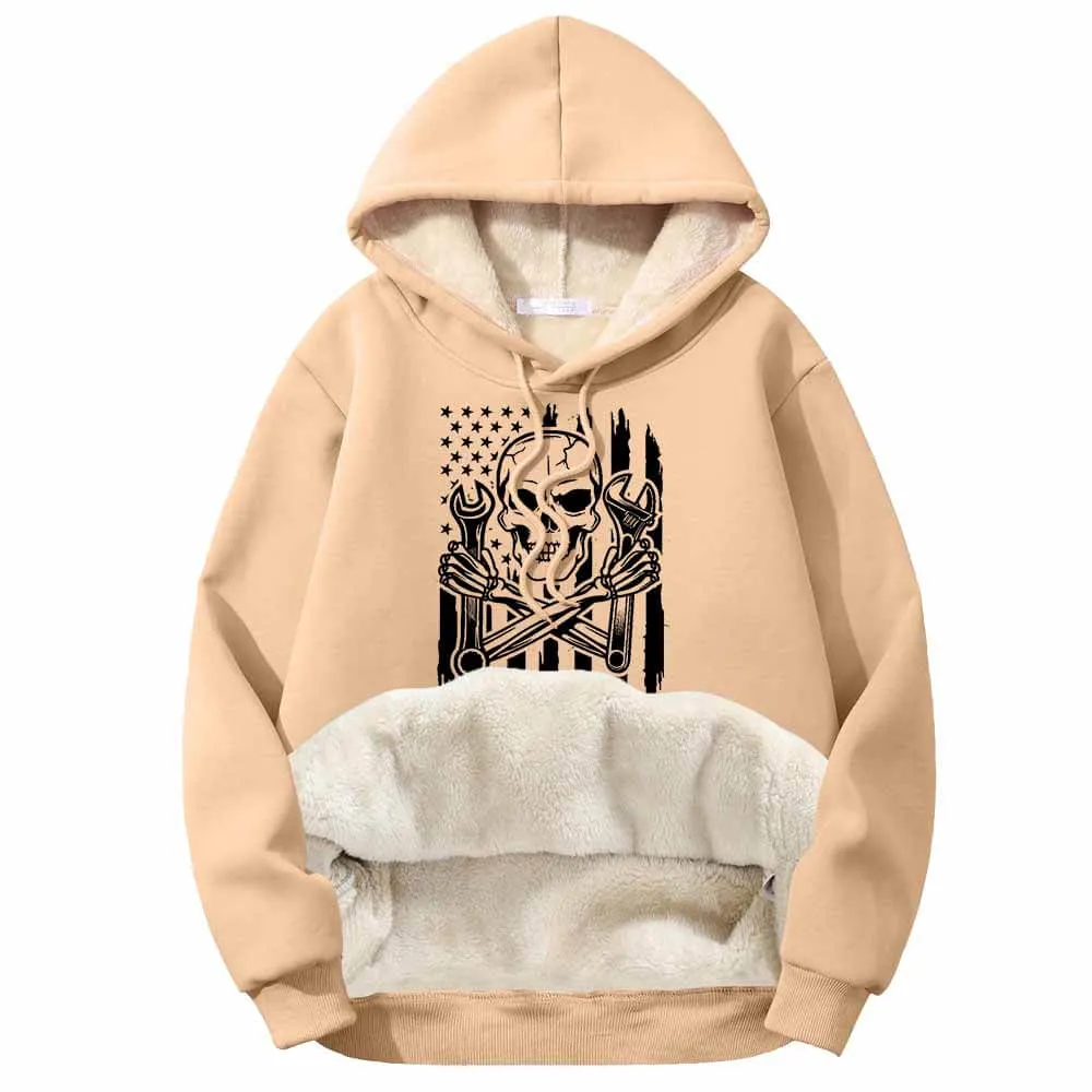Skull Mechanic Wrenches US Flag Fleece Sherpa Hoodie sold by GTHIC product image thumbnail 2