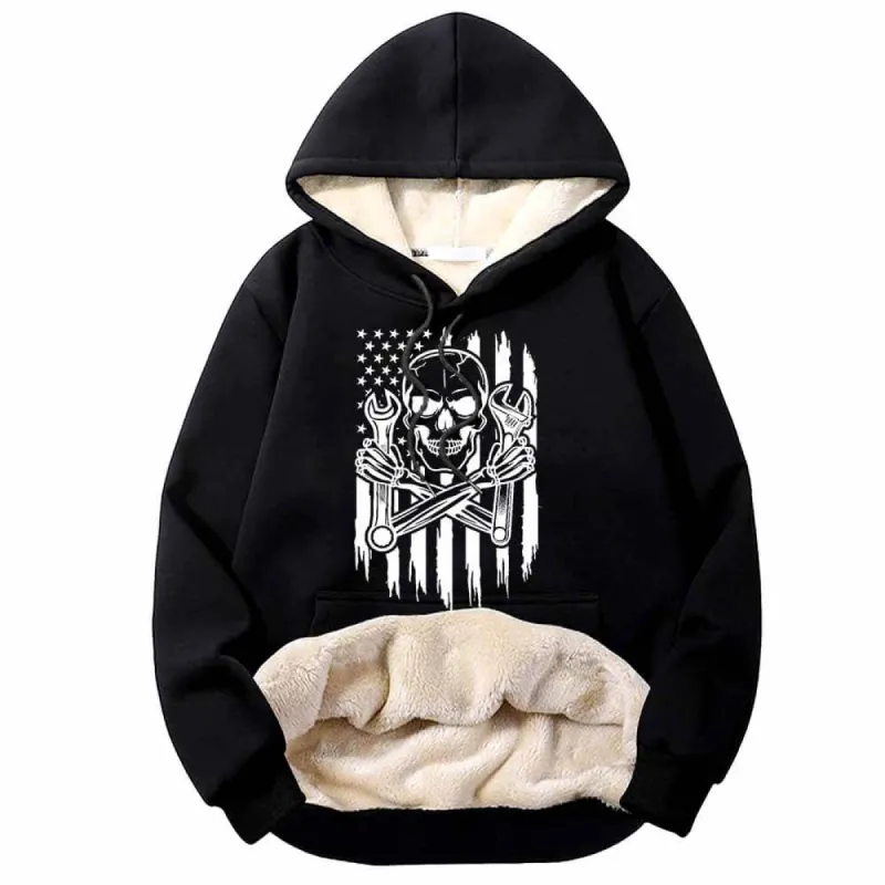 Skull Mechanic Wrenches US Flag Fleece Sherpa Hoodie sold by GTHIC