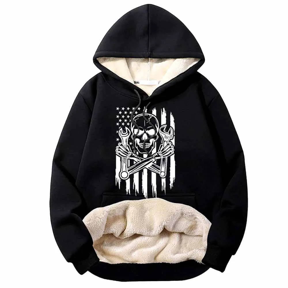 Skull Mechanic Wrenches US Flag Fleece Sherpa Hoodie sold by GTHIC