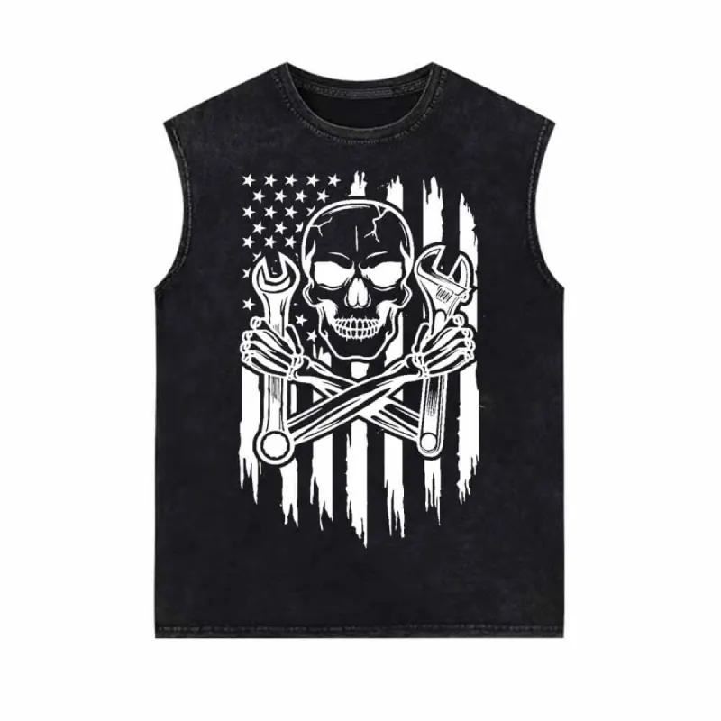 Skull Mechanic Wrenches US Flag Vintage Washed Vest Top sold by GTHIC