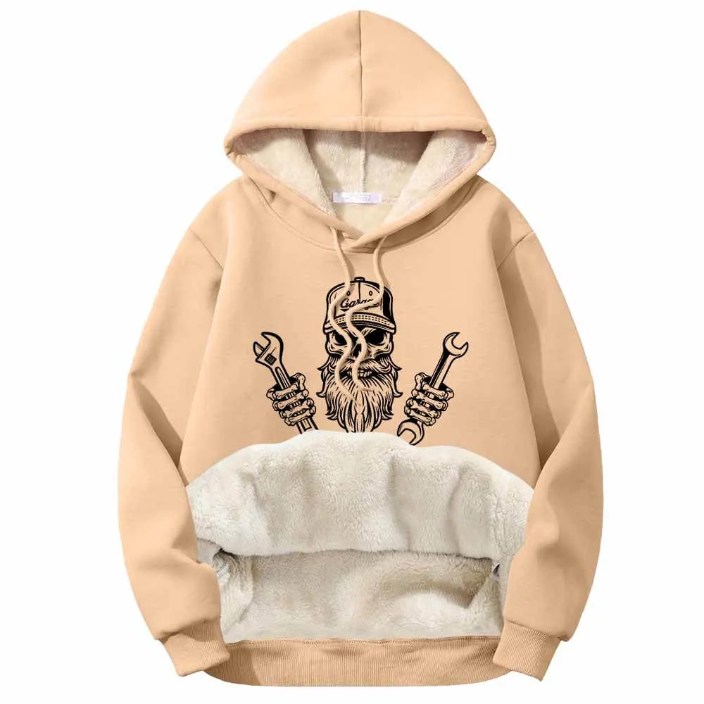 Skull Mechanic Holding Wrenches Fleece Sherpa Hoodie sold by GTHIC product image thumbnail 2