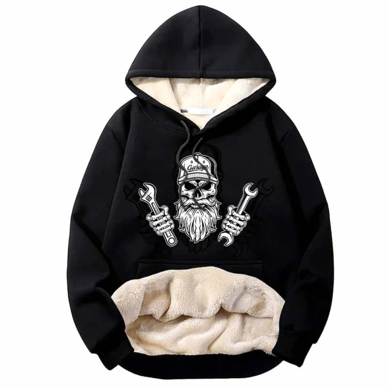 Skull Mechanic Holding Wrenches Fleece Sherpa Hoodie sold by GTHIC