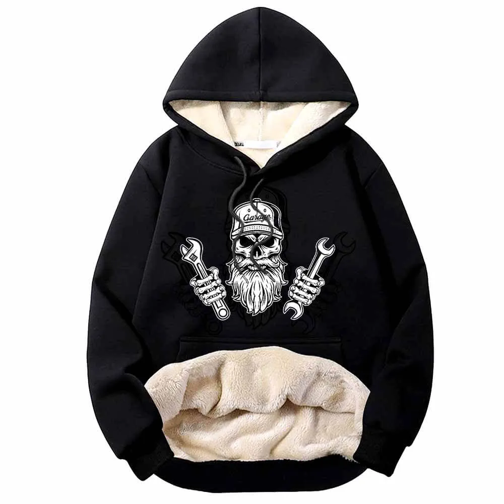 Skull Mechanic Holding Wrenches Fleece Sherpa Hoodie sold by GTHIC