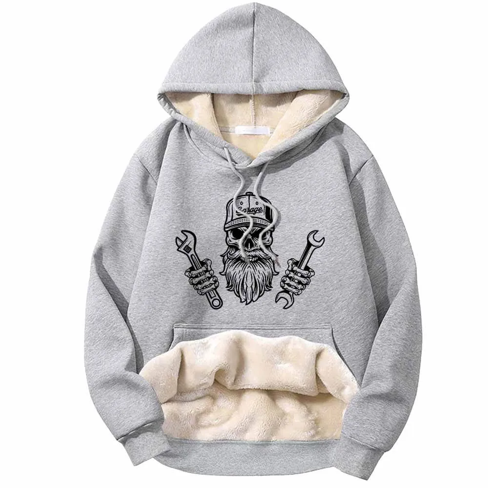 Skull Mechanic Holding Wrenches Fleece Sherpa Hoodie sold by GTHIC product image thumbnail 3