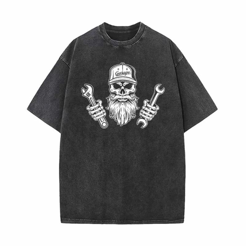 Skull Mechanic Holding Wrenches Vintage Washed T-shirt sold by GTHIC