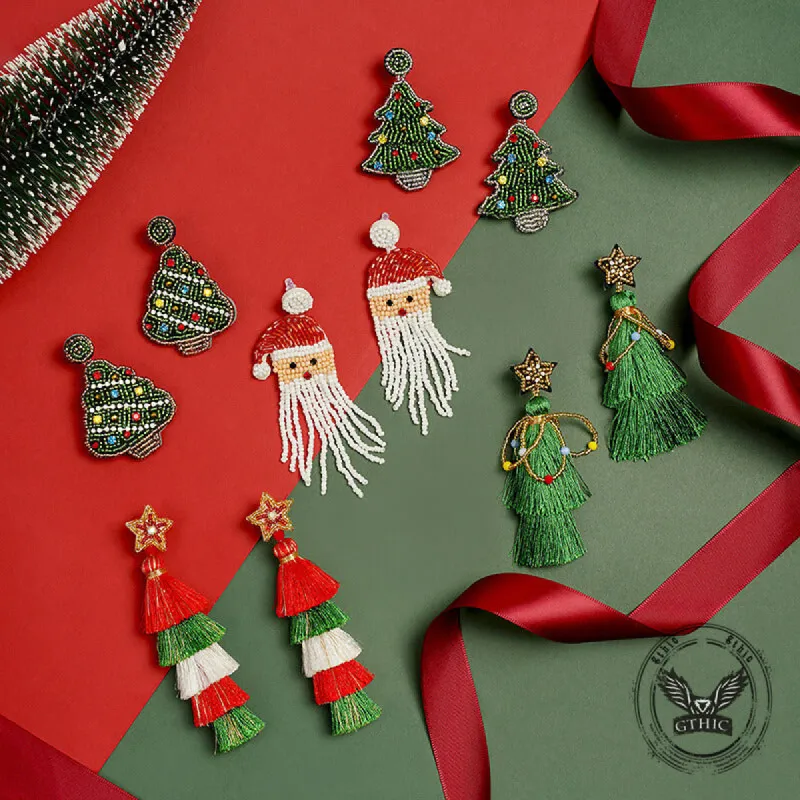 Christmas Tree Santa Cartoon Tassel Rice Bead Earrings sold by GTHIC