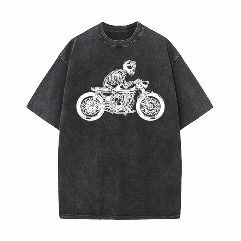 Skeleton Riding Motorcycle Print Vintage Washed T-shirt sold by GTHIC