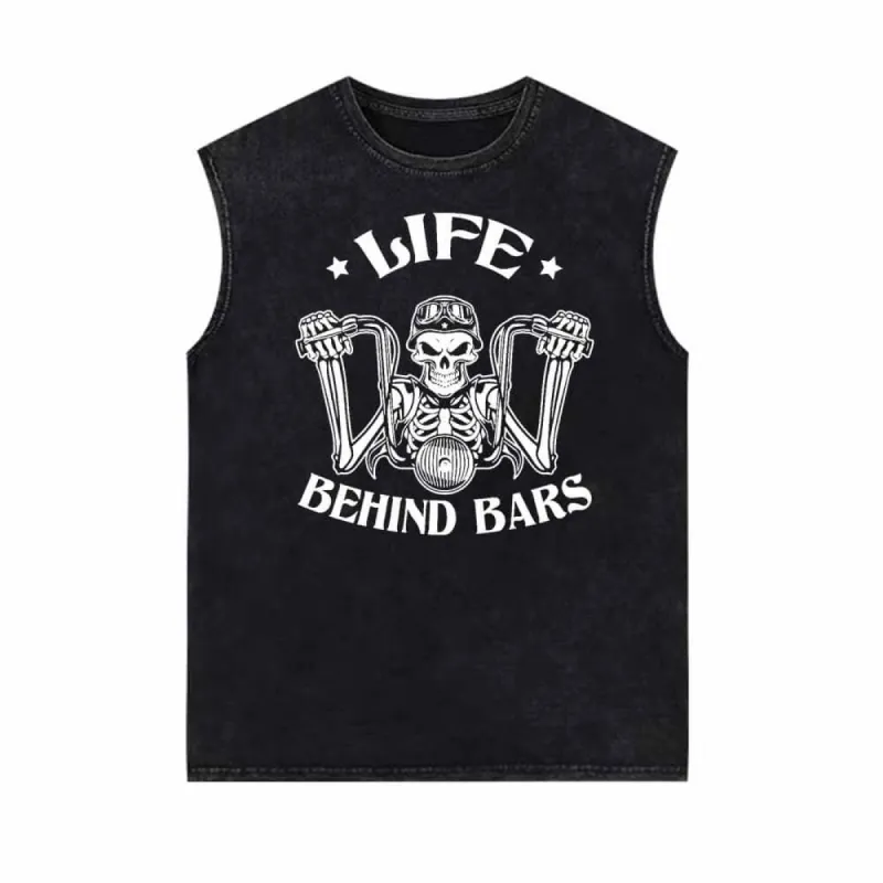 Life Behind Bars Skull Drive Motorcycle Print Vest Top sold by GTHIC
