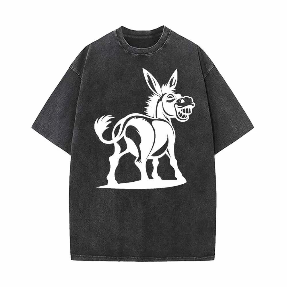 Funny Cartoon Donkey Pattern Vintage Washed T-shirt sold by GTHIC