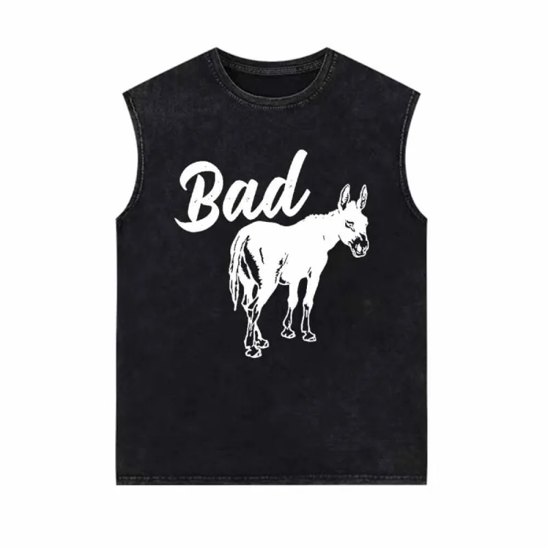 Funny Bad Ass Donkey Pattern Vintage Washed Vest Top sold by GTHIC