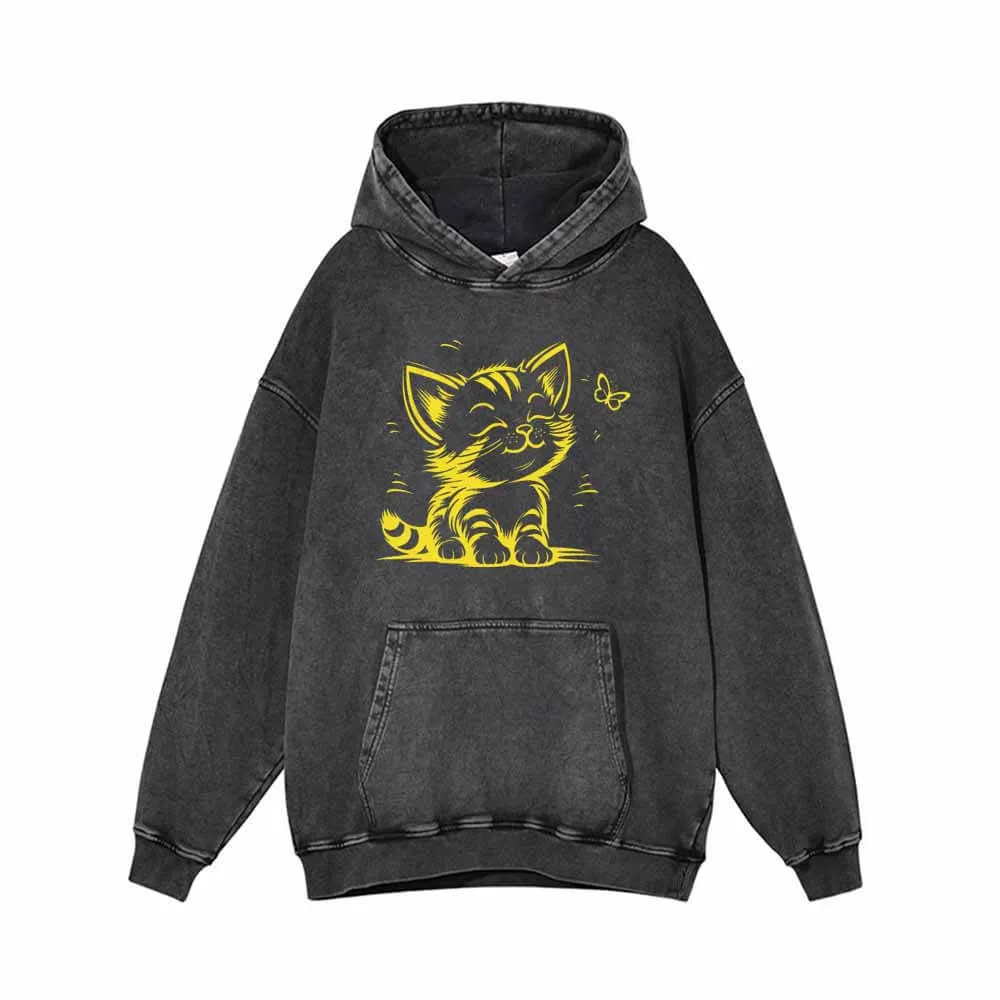 Cute Kitten With Butterfly Vintage Washed Hoodie sold by GTHIC